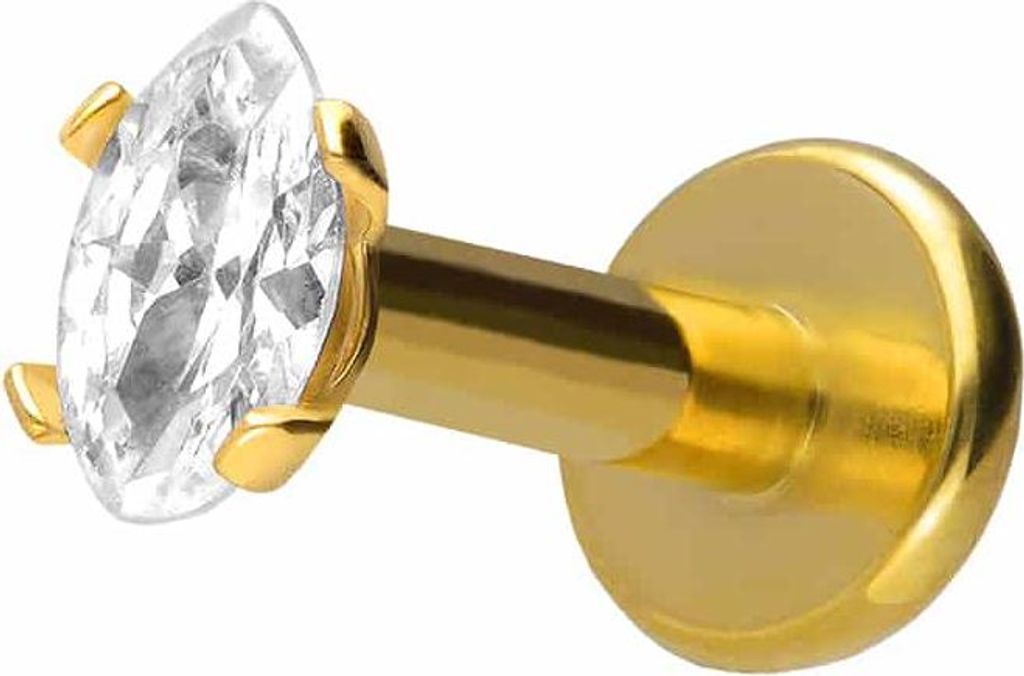 Ohrpiercing, Nasenpiercing Titan Labret mit Innengewinde EINGEFASSTER KRISTALLTROPFEN Gold Stablänge: 10mm | Stabstärke: 1,6mm | Kristallgröße:...