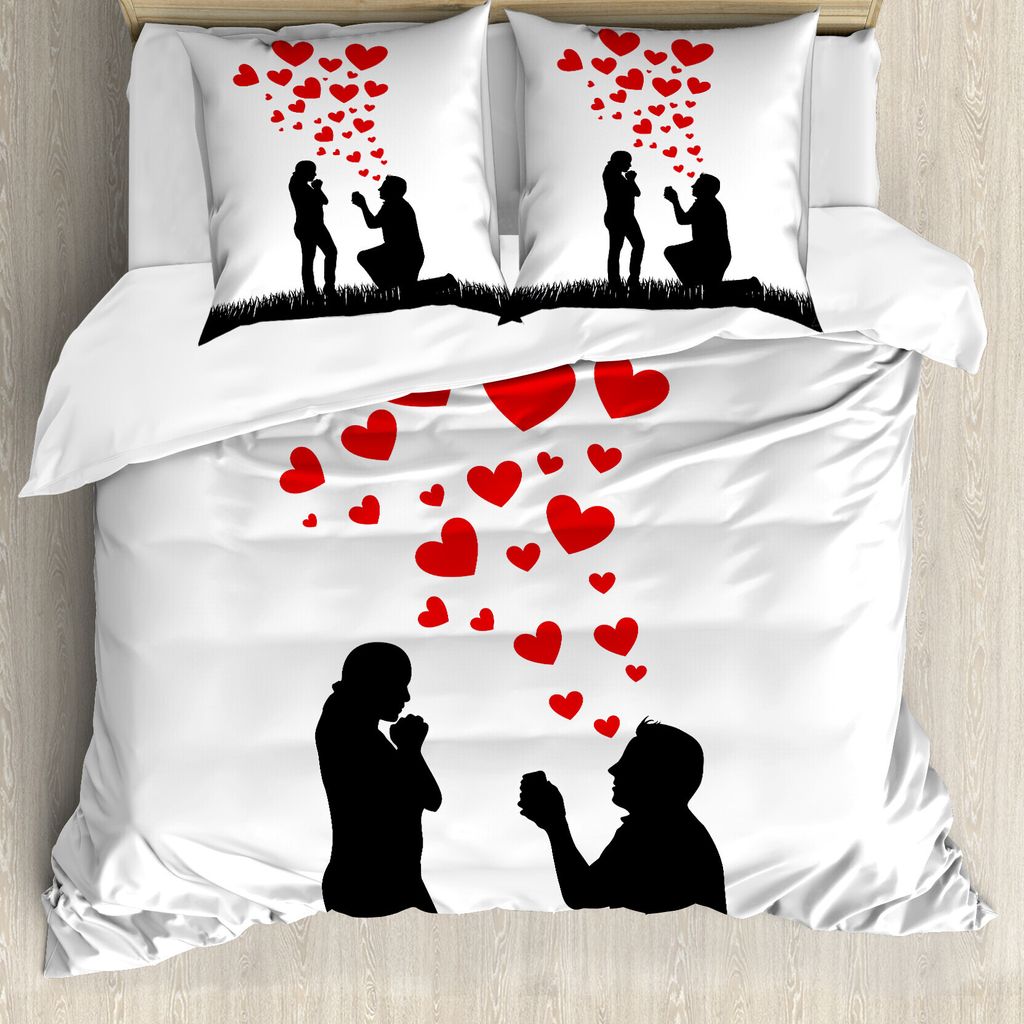 ABAKUHAUS Verlobungsfeier Bettbezug, Vorschlag Herzen, Milbensicher Allergiker geeignet mit Kissenbezügen, 200 cm x 200 cm - 80 x 80 cm, Schwarz W...