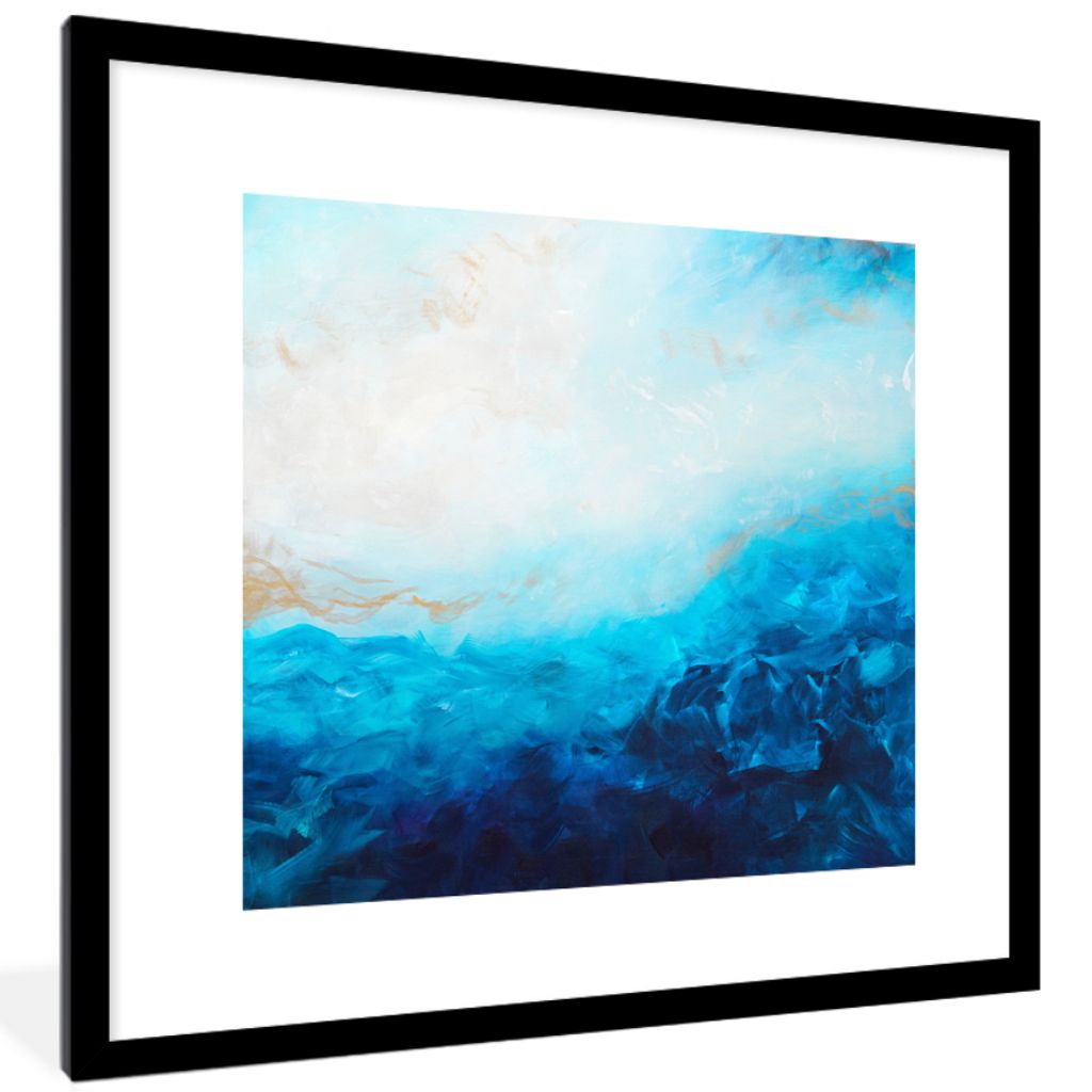 MuchoWow Gerahmtes Poster Blau - Meer - Abstrakt - Farbe 40x40 cm - Poster mit Schwarzem Bilderrahmen Wandposter Rahmen Foto Bilder - Poster - Pl...