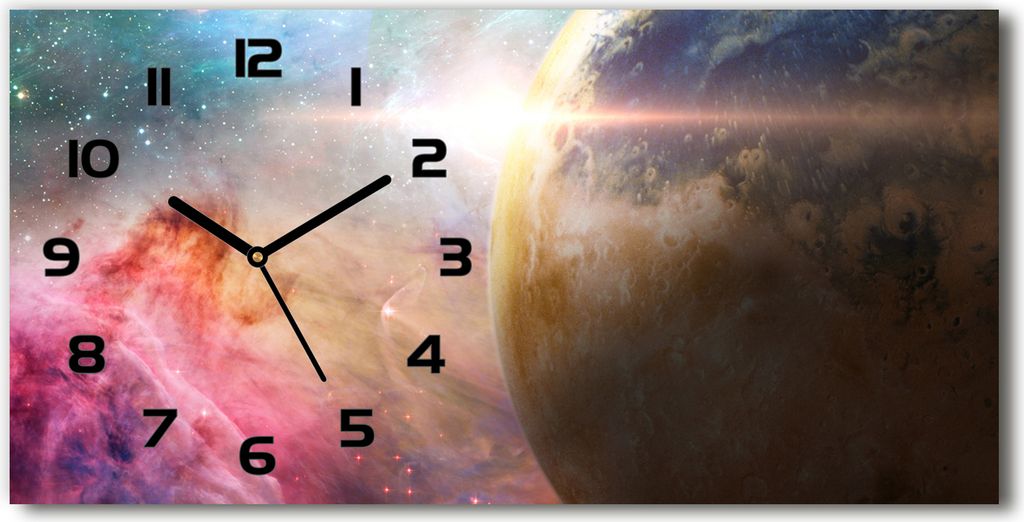 Wanduhr aus Glas – 60x30 cm - Glasbild - Glasuhr - Gehärtetes Glas - schwarze-zeiger - Galaxis