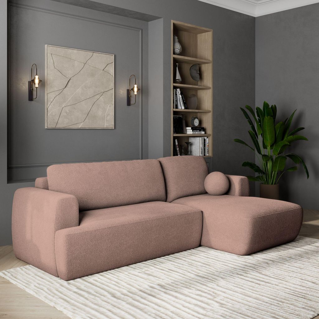 Masseno Ecksofa SENTI N R-S mit Schlaffunktion L-Form, Sofa mit Bettkasten, Wohnzimmersofa, Couch, Soffa, Bettsofa, Couchgarnitur- Rosa, NOW OR NEV...