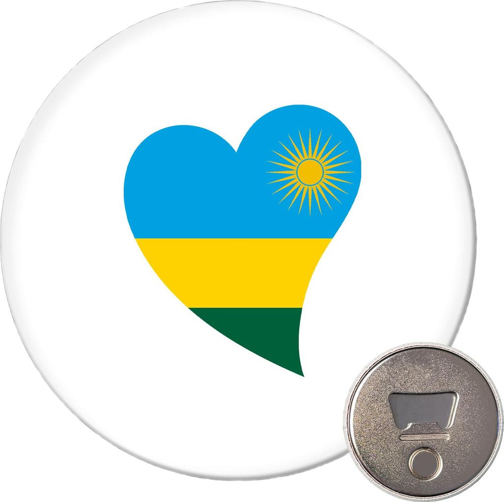 Huuraa Magnet Ruanda Flagge Herz 59mm Kühlschrankmagnet rund Flaschenöffner Geschenkidee