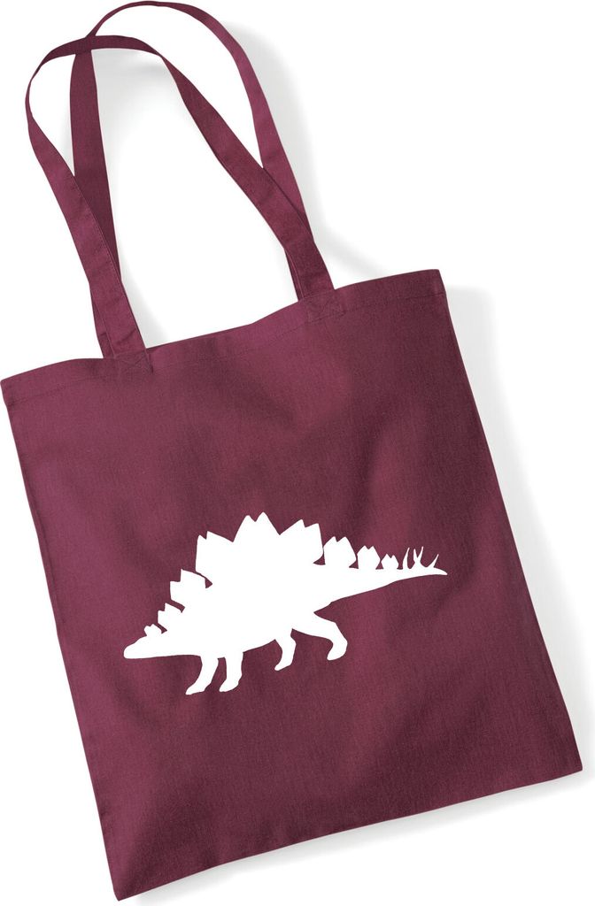 Huuraa Jutebeutel Stegosaurus Dinosaurier 10 Liter Burgundy Baumwolle Tasche Geschenkidee