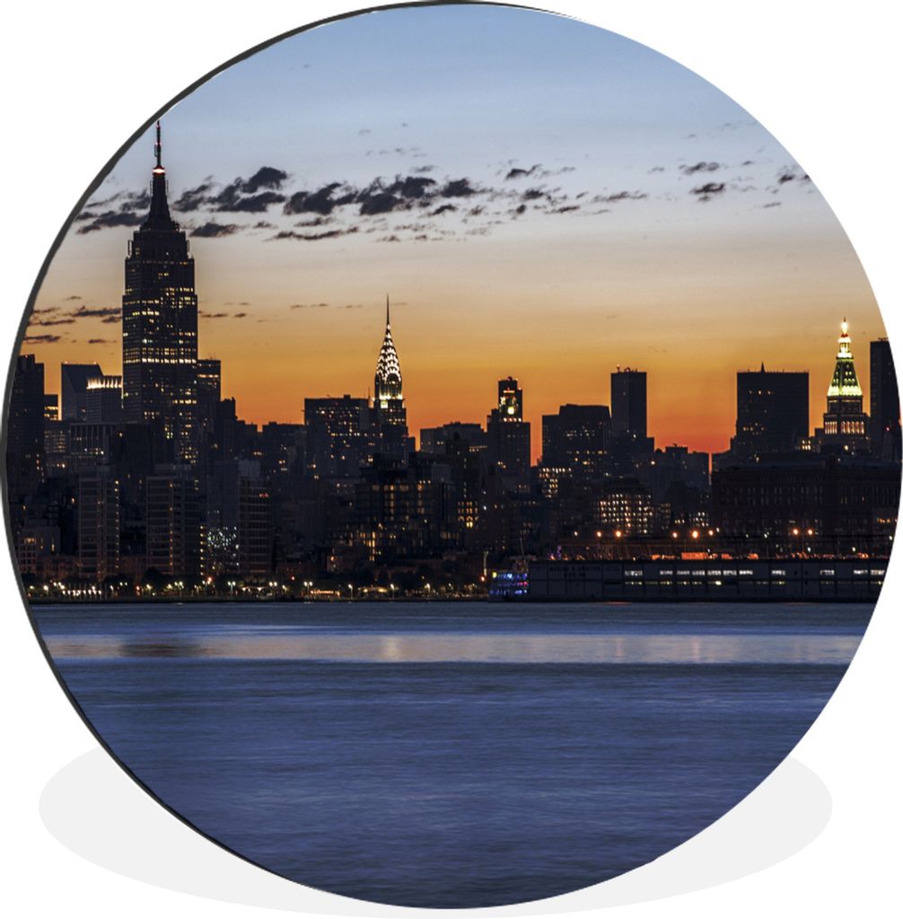 MuchoWow Aluminium Wandkreis Dunkle Skyline von New York Ø 90 cm Wanddeko Modern Wohnzimmer - Mauerkreis - Wandbilder - Runde Bild - Bild aus Al...