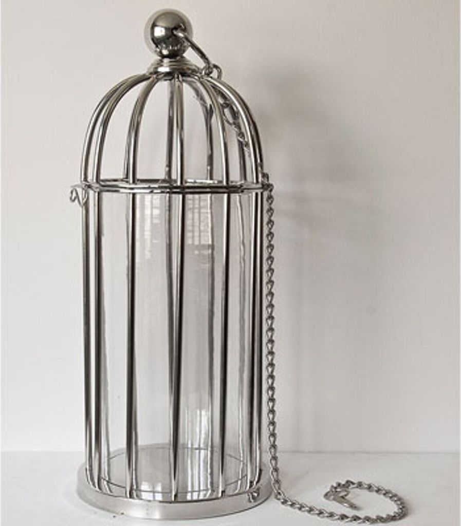 Casa Padrino Luxus Kerzenleuchter Messing vernickelt im Vogelkäfig Design 25 x H. 56 cm - Hotel Restaurant Accessoires Windlicht Ständer Hurricane