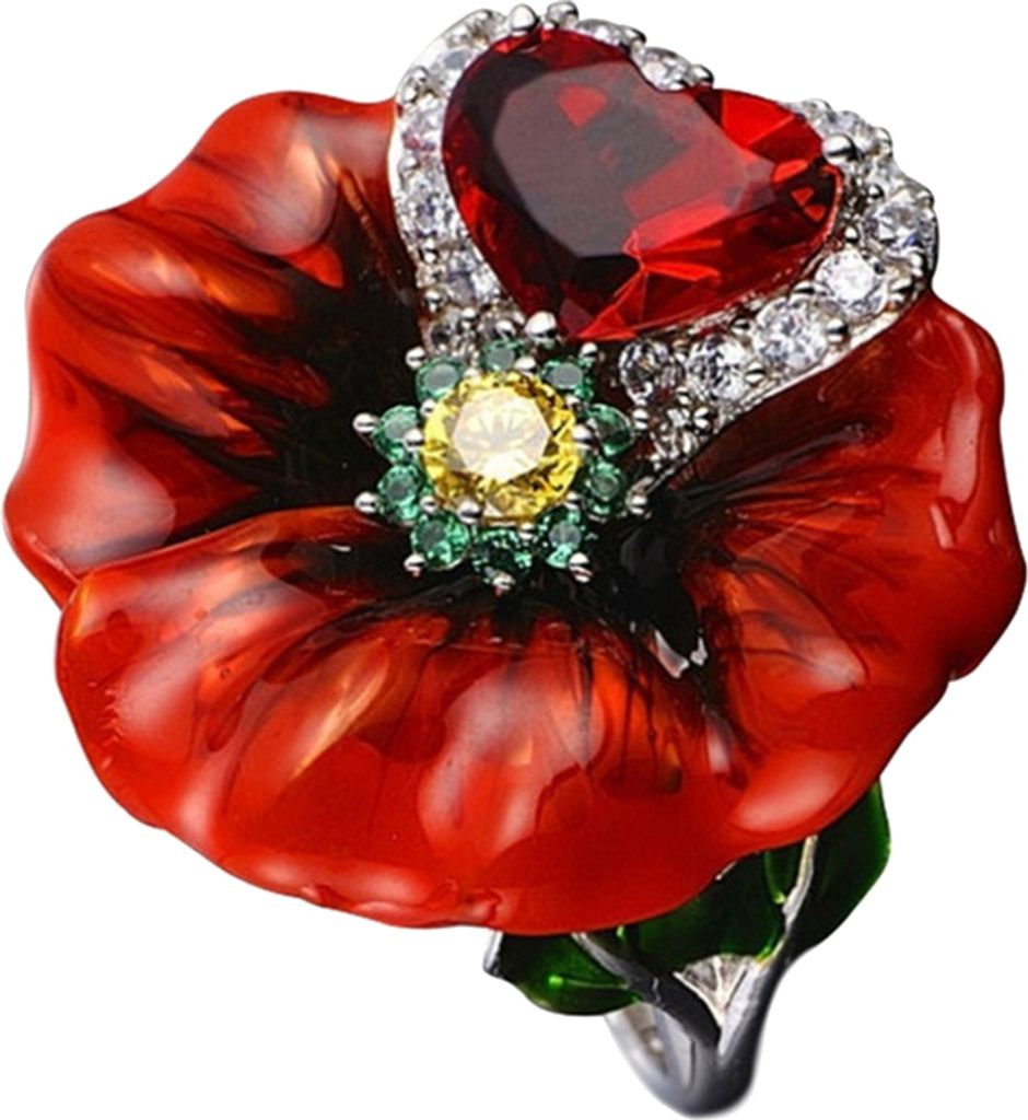 Hochzeit Party Mode Blume Herz Form Faux Rubin Fingerring Brautschmuck-Rot,US 10