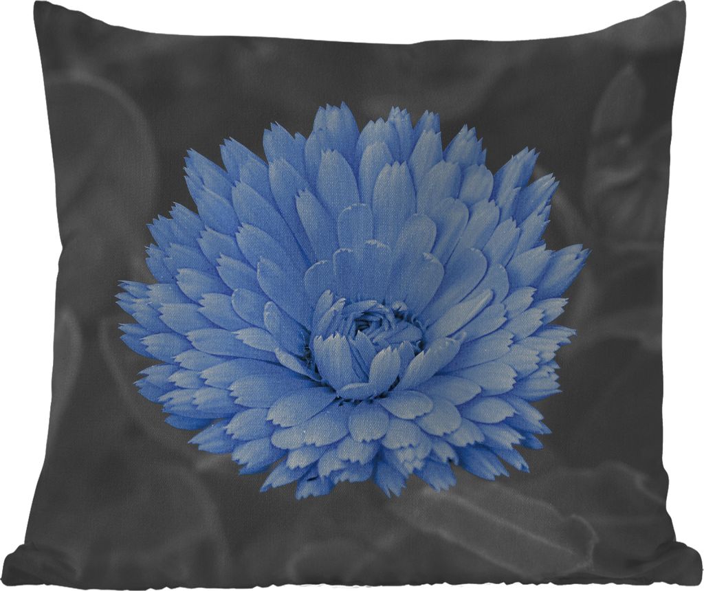 MuchoWow Outdoor Kissen - Blumen - Schwarz - Weiß - Blau - 40x40 cm - Wetterfest - Lounge Kissen - Kopfkissen - Interieur - Polster mit Bild