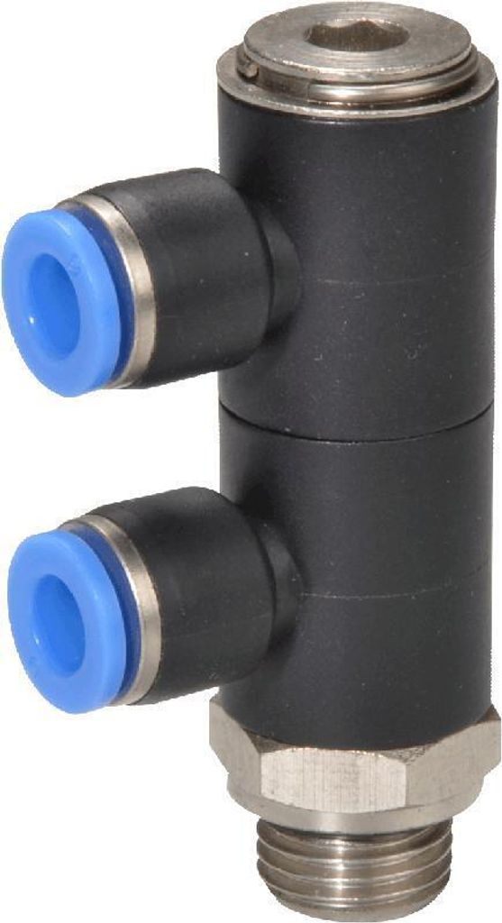 L-Steckverteiler 2-fach mit Hohlschraube, Schlauch 10mm, Gewinde G1/2a, STVS-QLCKH2-G1/2a-10-KU-SBR-V1-M120