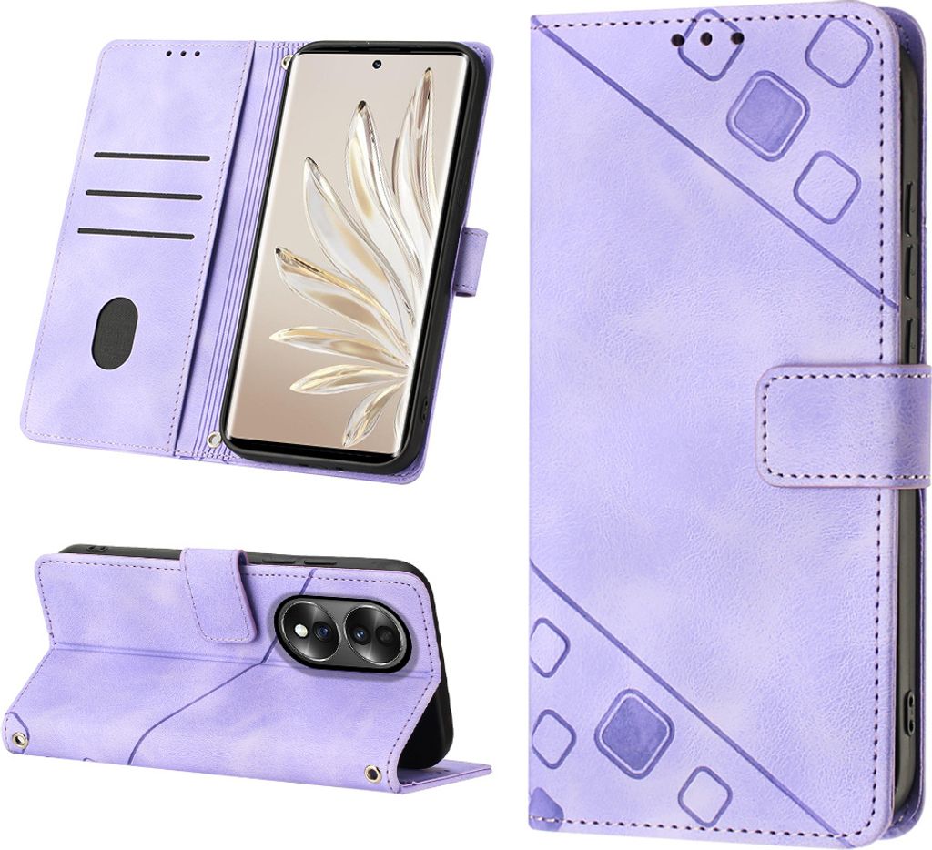 Hülle für Honor 70 Prägung Flip Leder Brieftasche Schutzhülle mit Ständer Lila