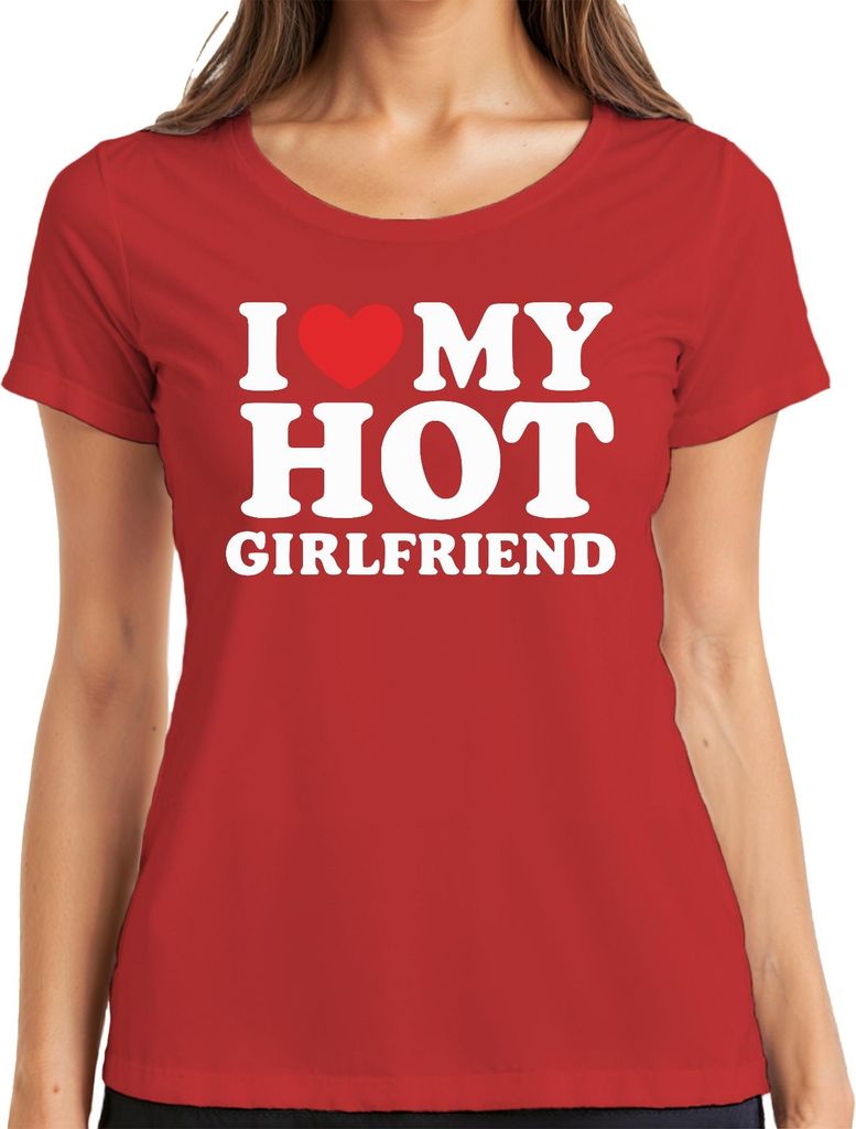 Ich liebe meine heiße Freundin Geschenk Lustig Valentinstag JGA Damen T-Shirt, Rot, M