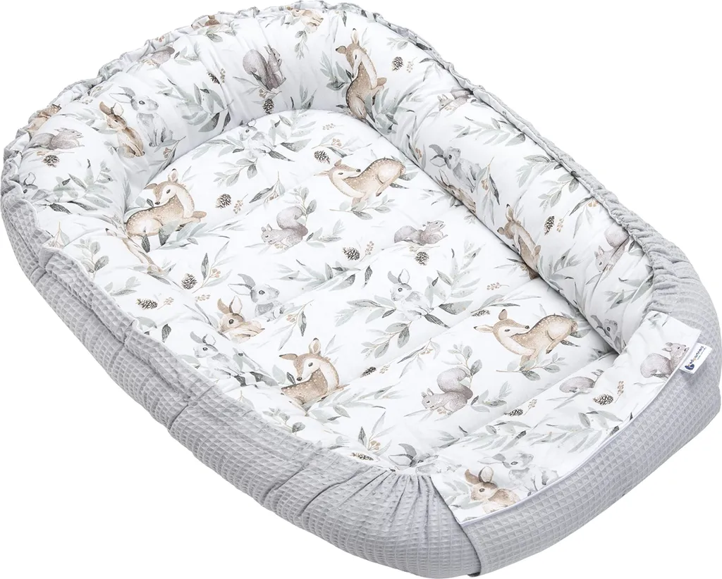 Nid de bébé Waffle 100x60x15 cm - Cocon nomade respirant motif cerf chic