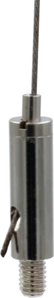 Drahtseilhalter / Gripper 15, Außengewinde M6 Gewindeüberstand 8mm, Seil Ø1,0-1,5mm | vernickelt