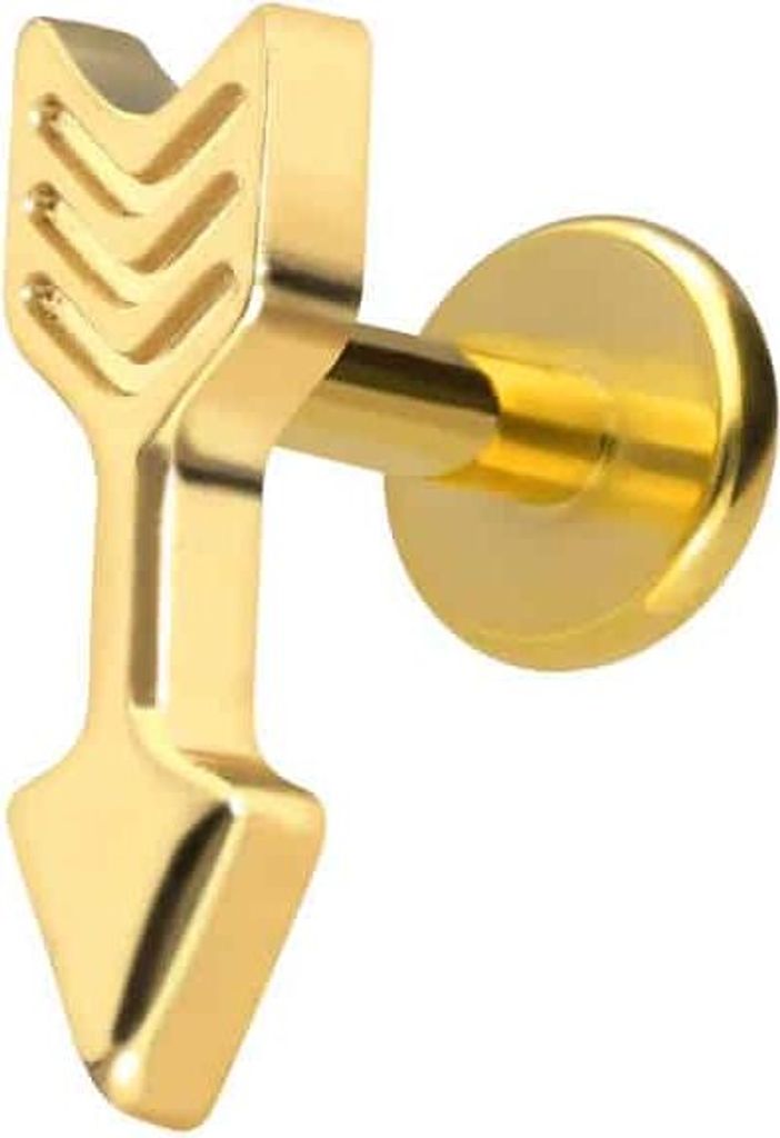 Ohrpiercing, Nasenpiercing Titan Labret mit Innengewinde PFEIL Gold Stablänge: 7mm | Stabstärke: 1,2mm