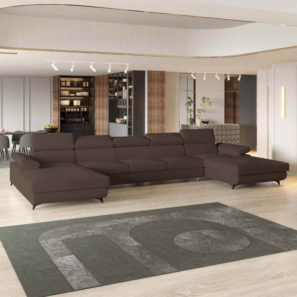 Masseno Ecksofa VIVENTE mit Schlaffunktion U-Form, Sofa mit Bettkasten, Wohnzimmersofa, Couch, Soffa, Bettsofa, Couchgarnitur- Braun, QUELLE 25