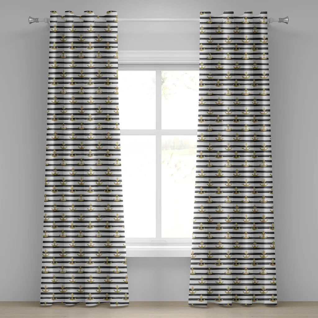 Tende Decorative ABAKUHAUS 280x175 cm Strisce Nere e Simboli Marini