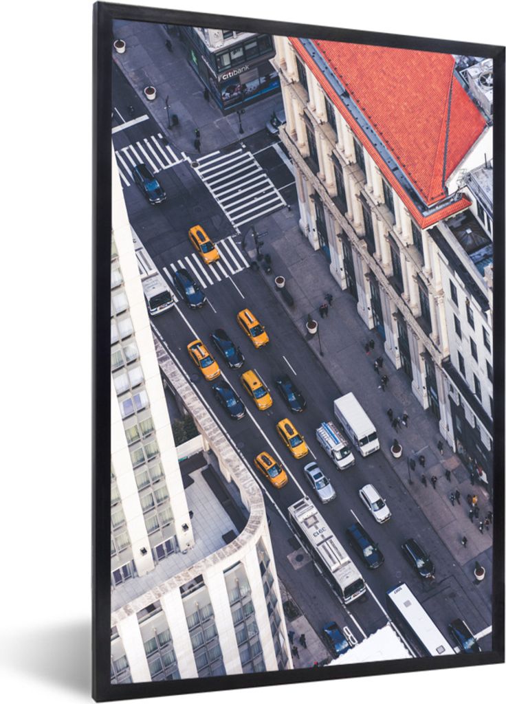 MuchoWow MuchoWow Gerahmtes Poster New York - Manhattan - Taxi 40x60 cm - Poster mit zchwarzem Bilderrahmen - Papierdruck - Wandbilder