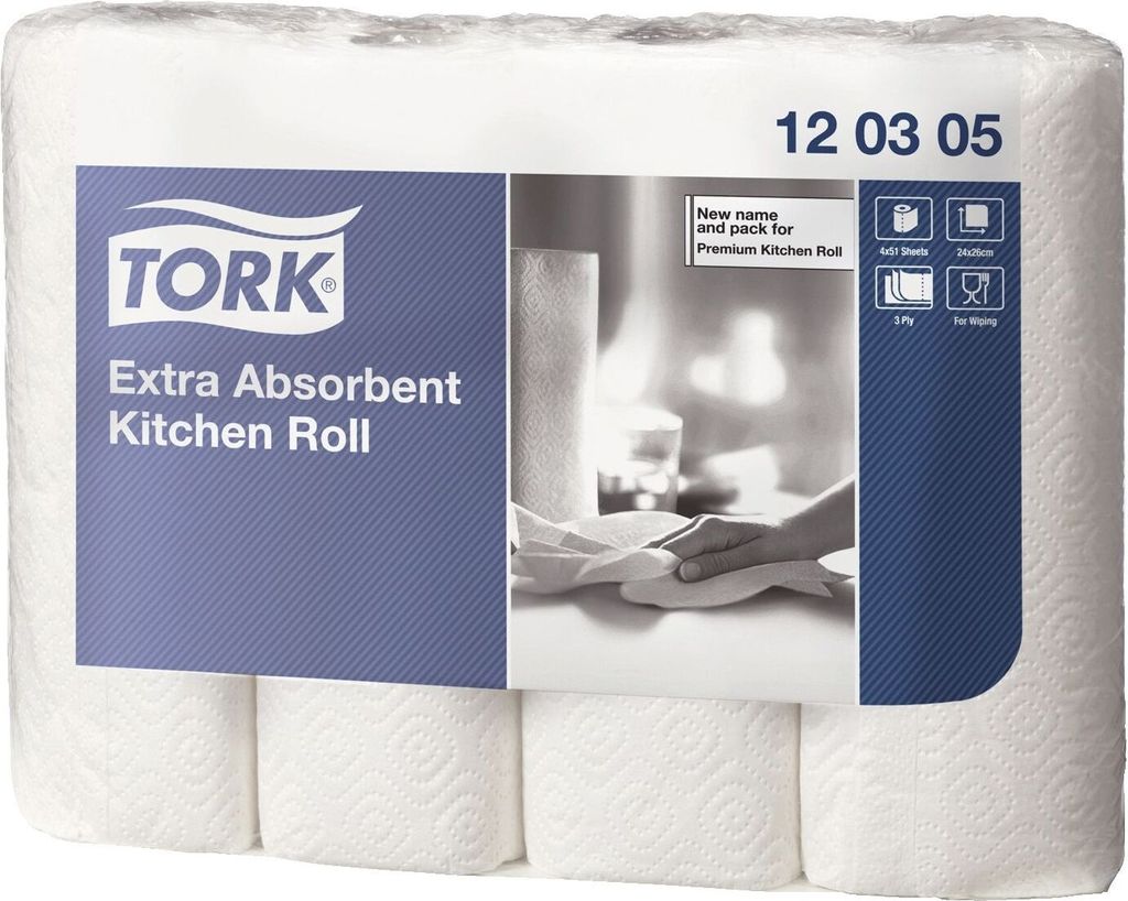 Tork Küchenrolle, 3-lagig, weiß, geprägt, Packung à 4 x 51 Produktbild 