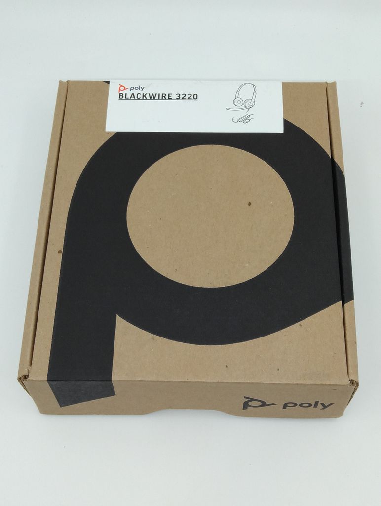 A cardboard box for a Poly Blackwire 3220 headset.