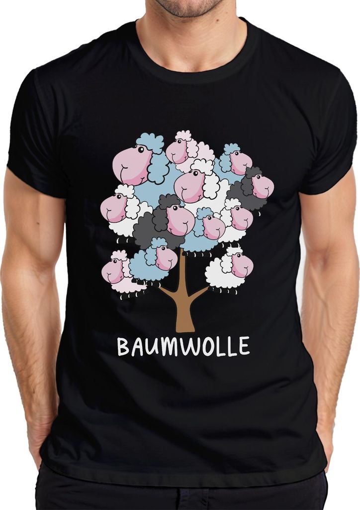 Baumwolle Schafbaum Cartoon Baumwollbaum Schafe Bauernhof Humor Herren T-Shirt, Schwarz, M