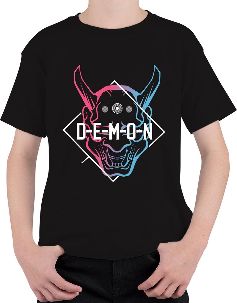DEMON Oni Maske Halloween Anime Manga Gaming Vaporwave Streetwear Uni Kinder T-Shirt, Schwarz, 152