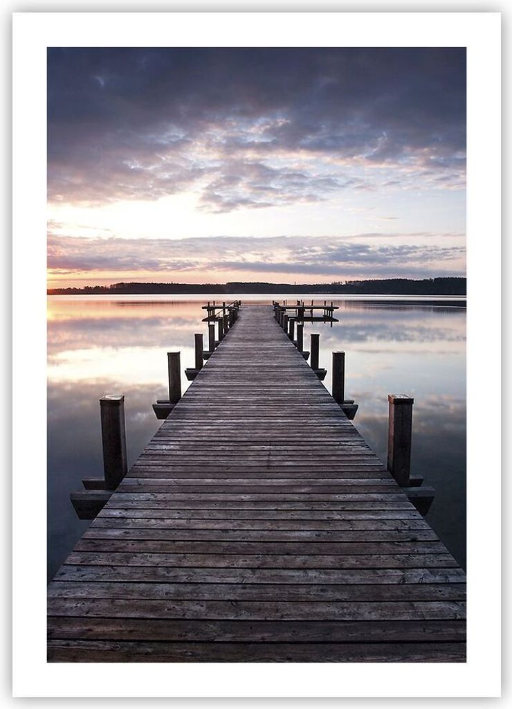 Poster - Poster ohne Rahmen - Fußgängerbrücke See Sonnenuntergang Abend - 50x70 cm - Wand Bild - Wanddeko - Wandbilder - Kunstposter - Wandposte...