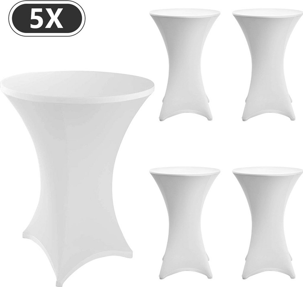Jiubiaz 5x Stehtisch-Husse Stretch Elastique Weiß Premium Stretch-Husse für gängigen Bistrotische/Stehtische dehnbarer Tisch-Überzug Ø 80-85 cm