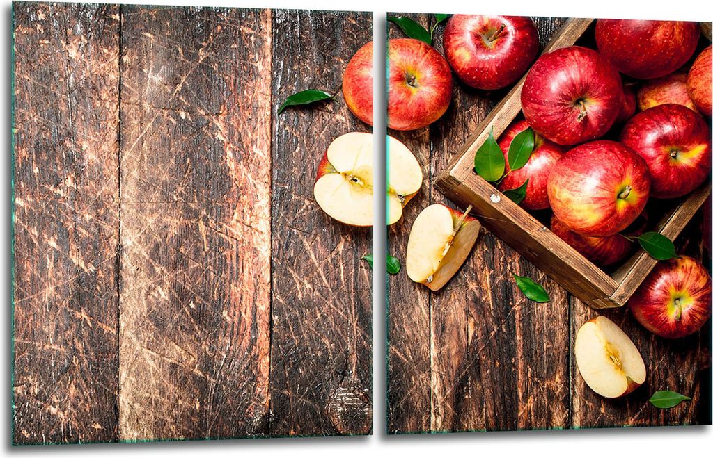 Herdabdeckplatten 2x40x52 Glaskeramikkochfeld 2-Teilig Glas Spritzschutz Holz