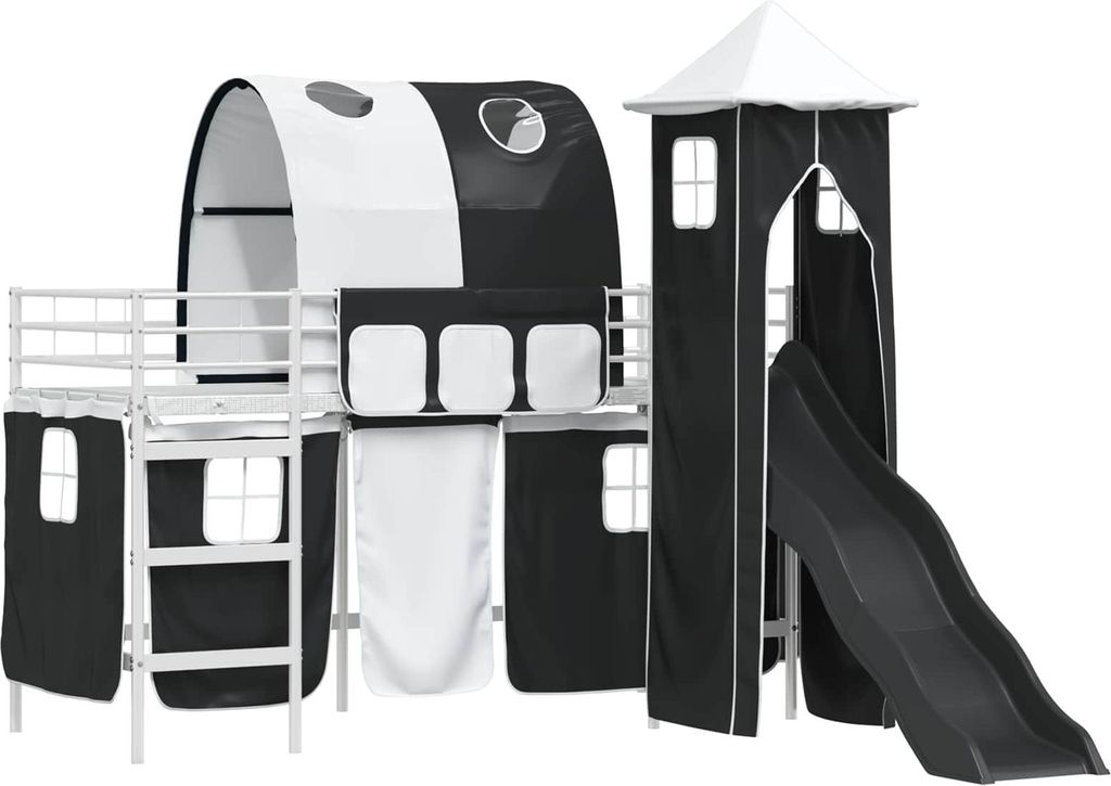 vidaXL Kinderloftbett Weiß und Schwarz 100 x 190 cm Metall