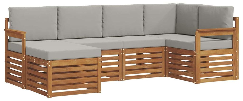 vidaXL Ecksofa Set 6 pcs Natürlich und Hellgrau Massivholz Akazie