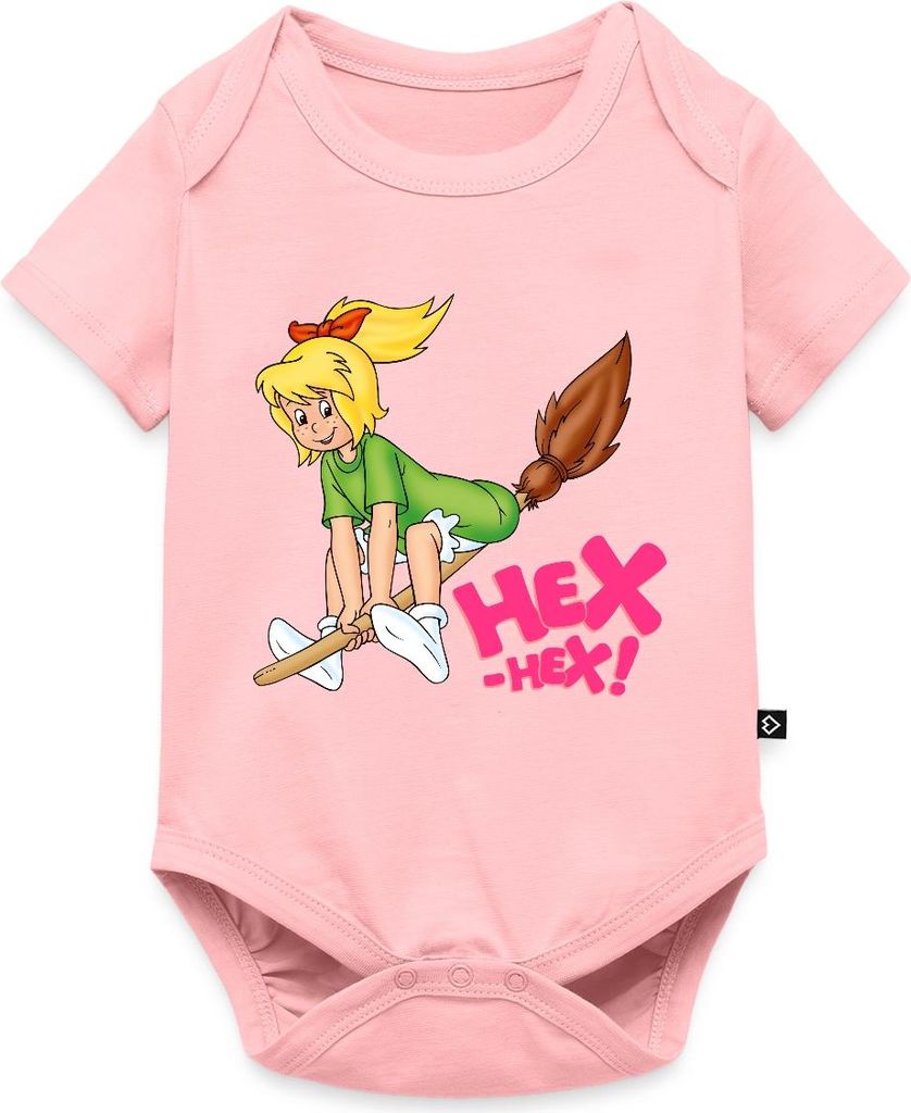 Spreadshirt Bibi Blocksberg Fliegt Davon Kurzarm Tages Baby Body, 68 (3-6 M.), Rosa