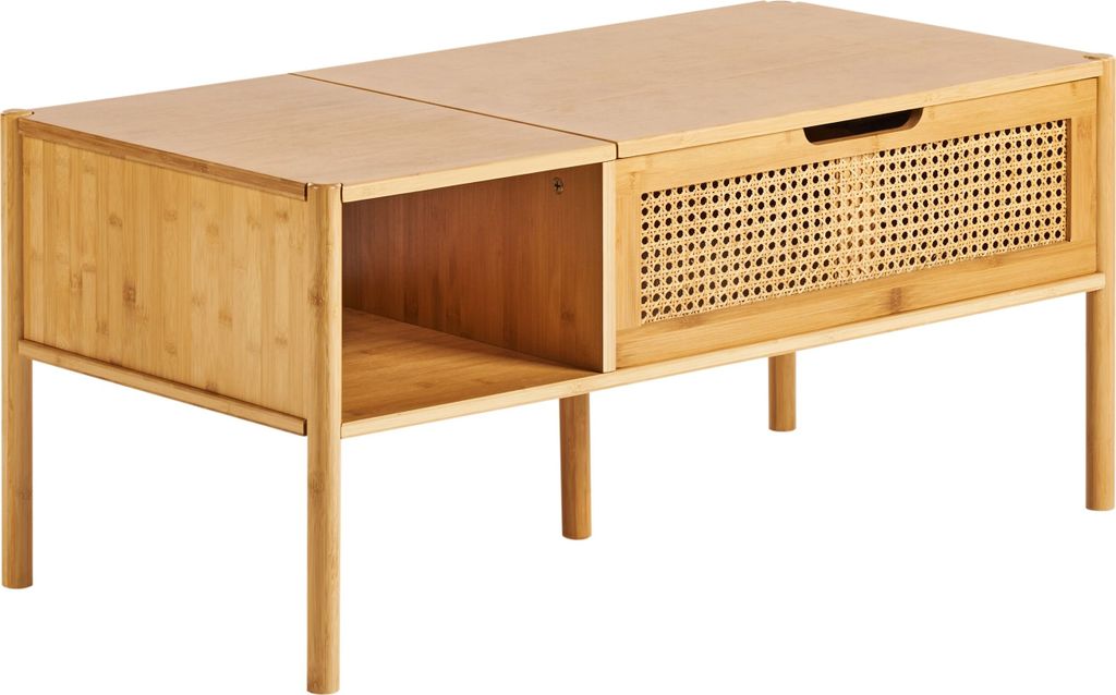 BELIANI Couchtisch Naturfarben Bambusholz und Rattan Rechteckig mit Erhöhter Tischplatte Wiener-Geflecht Baho-Design für Wohnzimmer Kleine Wohnung