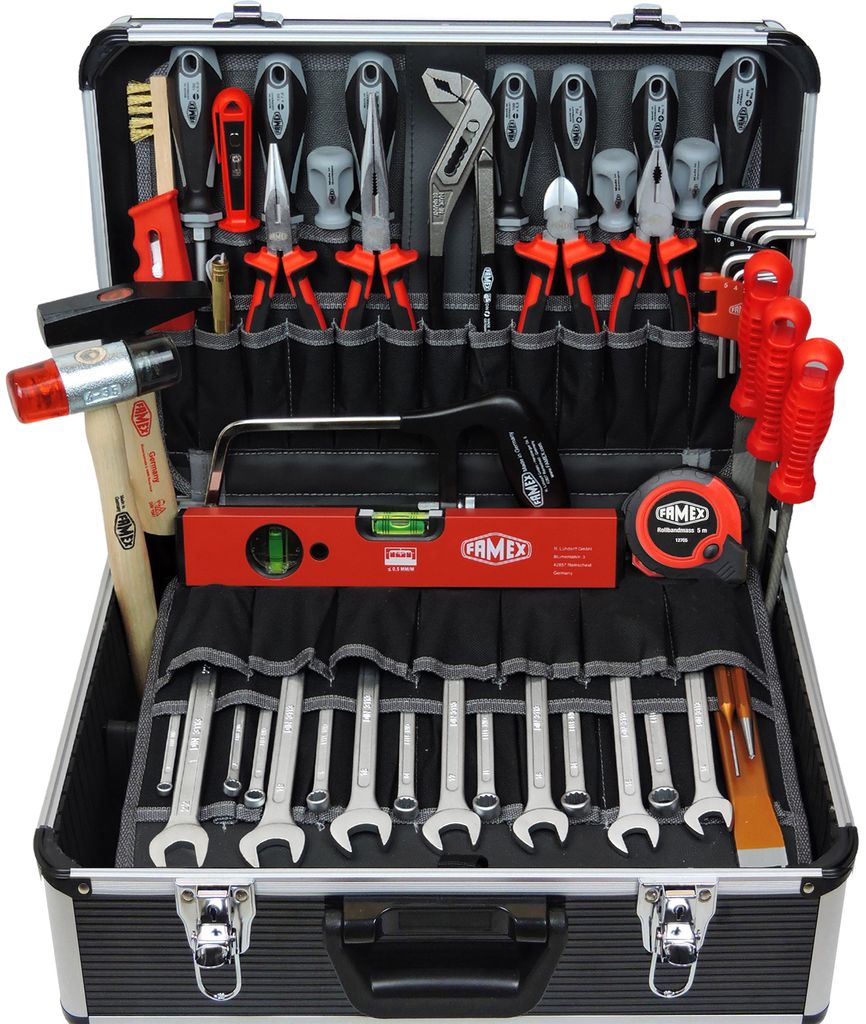 FAMEX 440-93 Profi Alu Werkzeugkoffer bestückt mit Werkzeug Produktbild 