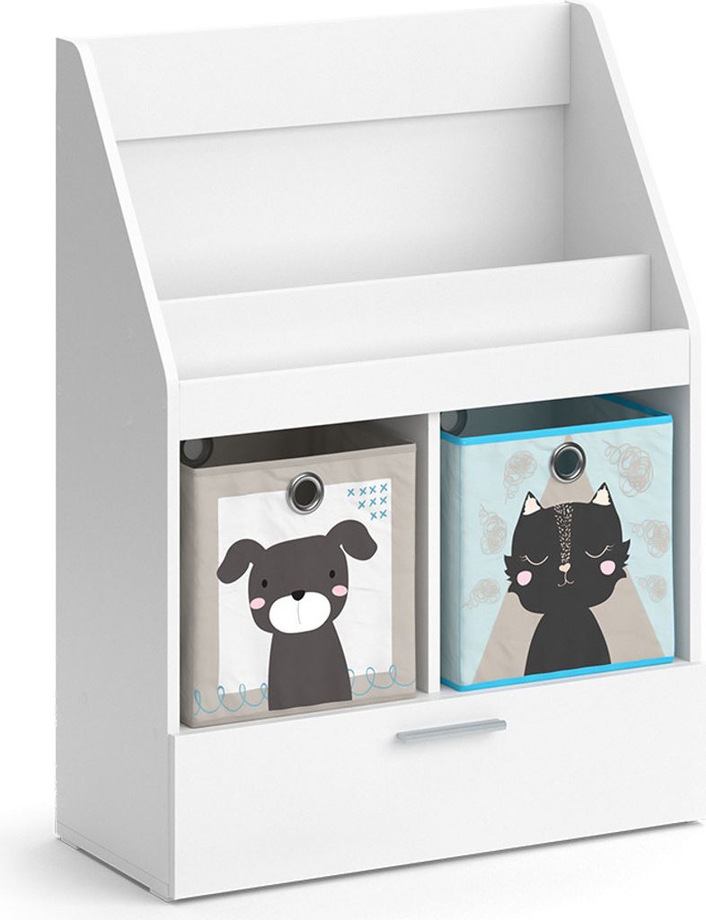 Kinderregal Vicco Luigi Weiß 72 x 96.2 cm mit Schublade und 2 Faltboxen opt.3, Model 39444