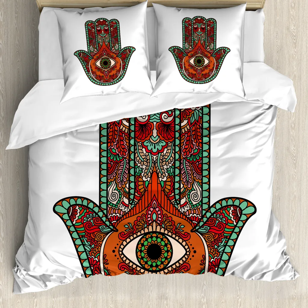 ABAKUHAUS Copripiumino Evil Eye, Vintage Boho Colorato, Antiacaro Adatto a chi soffre di allergie Con federe, 155 cm x 220 cm - 80 x 80 cm, Multicolore