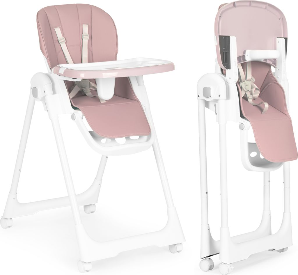 Hochstuhl, Fütterungsstuhl, höhenverstellbar, gurte, Doppeltablett rosa