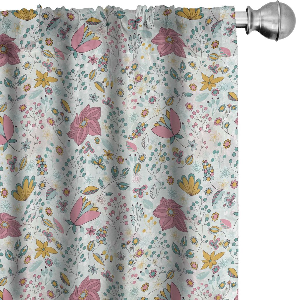 ABAKUHAUS Blumen Vorhänge, Gardinen, Spitz Petals Blumen detaillierte Ornamente, 2 Stück 75 x 245 cm, Mehrfarbig Rosa