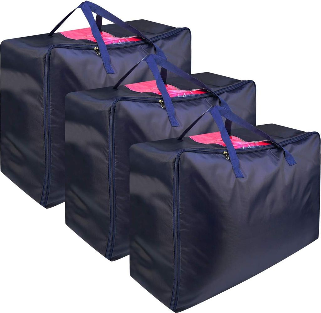 Große wasserdichte Oxford Aufbewahrungstaschen für Kleidung - Set von 3 - dunkelblau