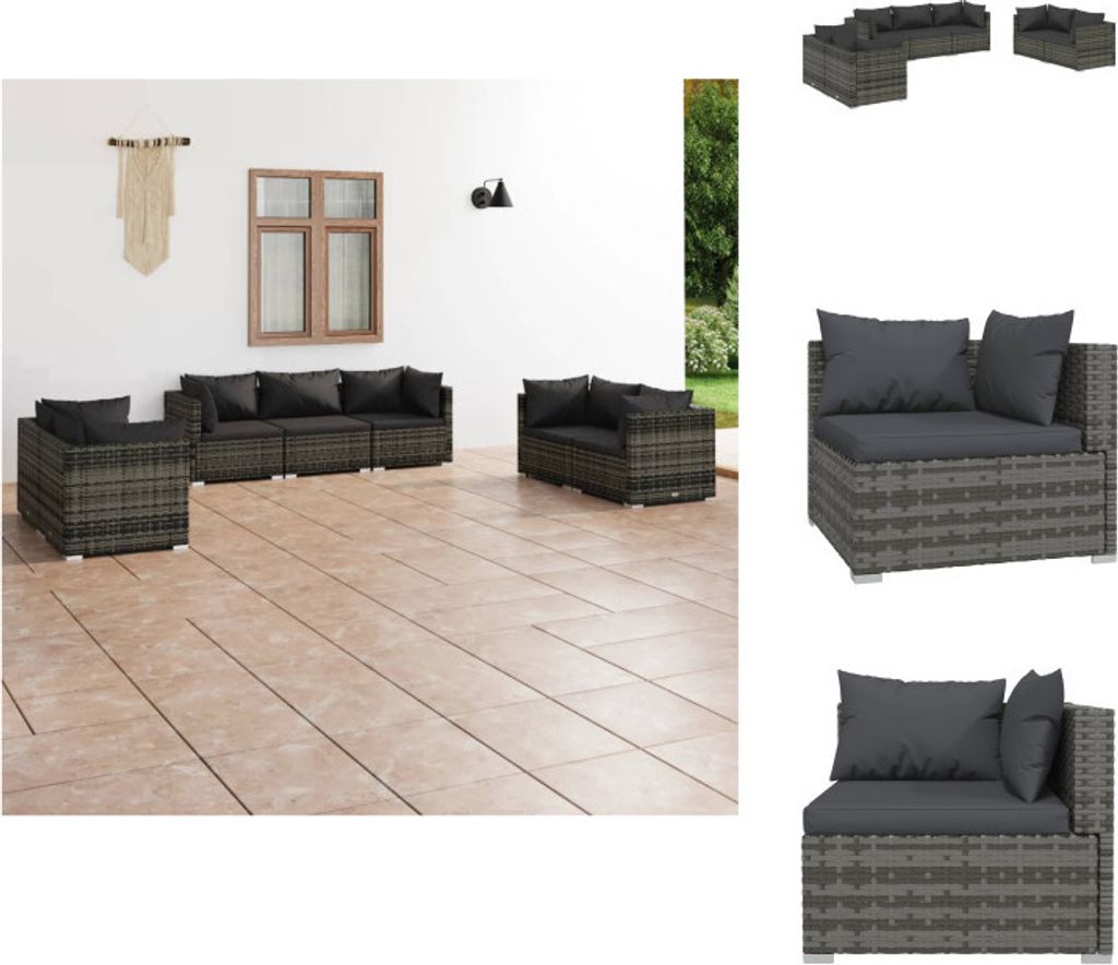 vidaXL 7-tlg. Garten-Lounge-Set mit Kissen Poly Rattan Grau Produktbild 