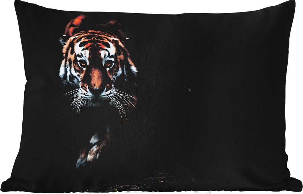 MuchoWow Outdoor Kissen - Tiere - Tiger - Schwarz - Wild - Porträt - 60x40 cm - Wetterfest - Lounge Kissen - Zierkissen - Kissen für Innenräume