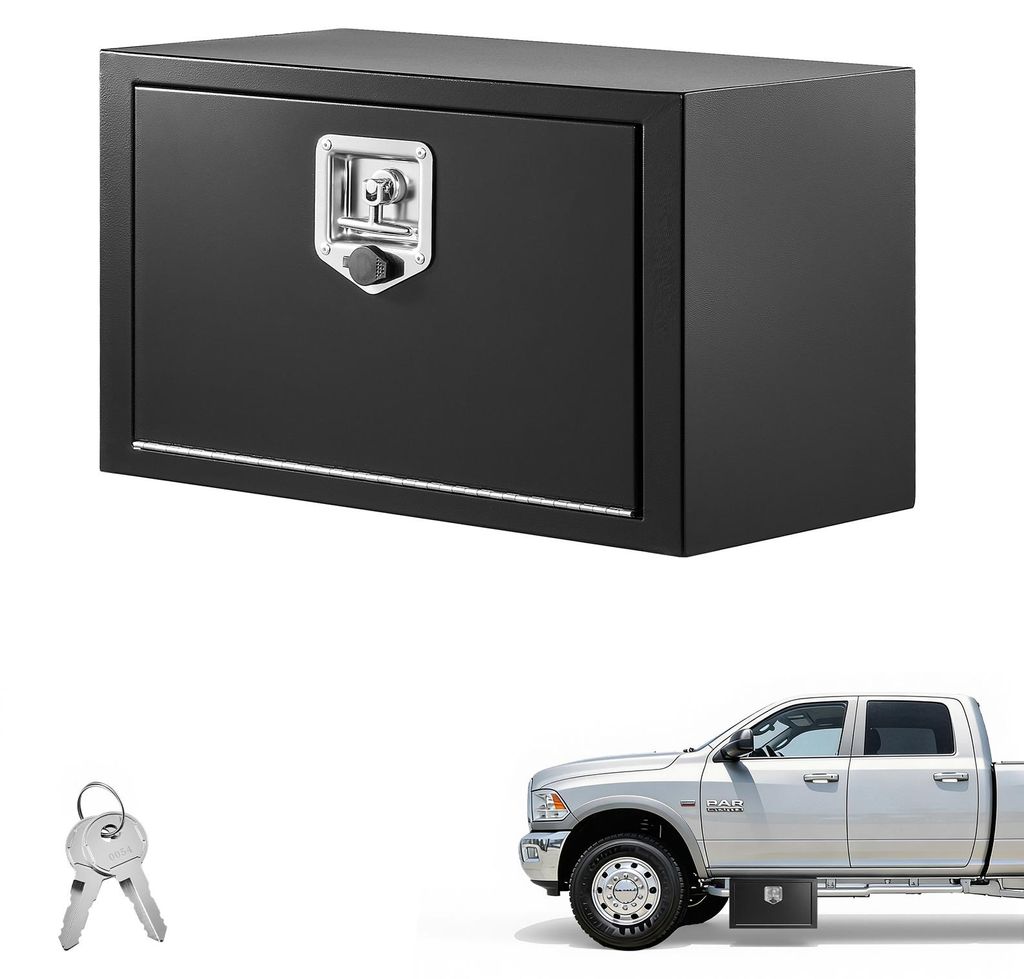 SucceBuy Lkw Unterbaubox 609 x 305 x 356 mm aus kaltgewalztem Stahl – Wasserdichter Werkzeugkasten mit T-Griff Schloss für Lkw, Anhänger und Tr...