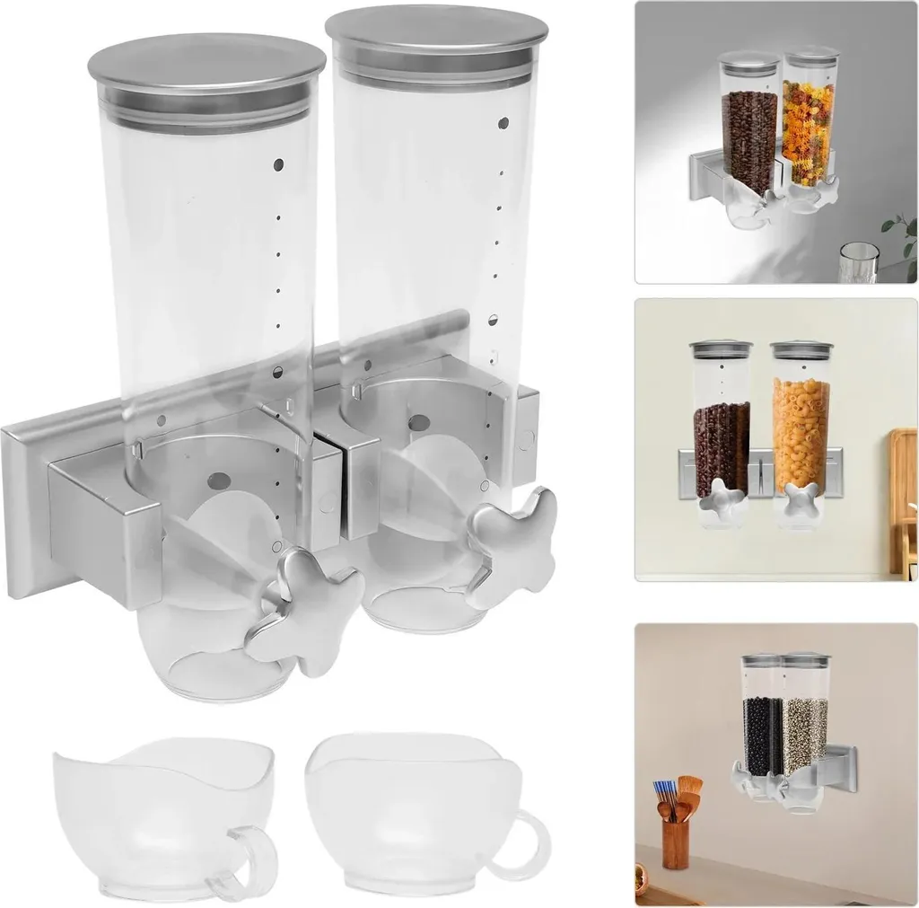 Distributeur de céréales mural double en ABS argenté - Modèle K90-2 - 3