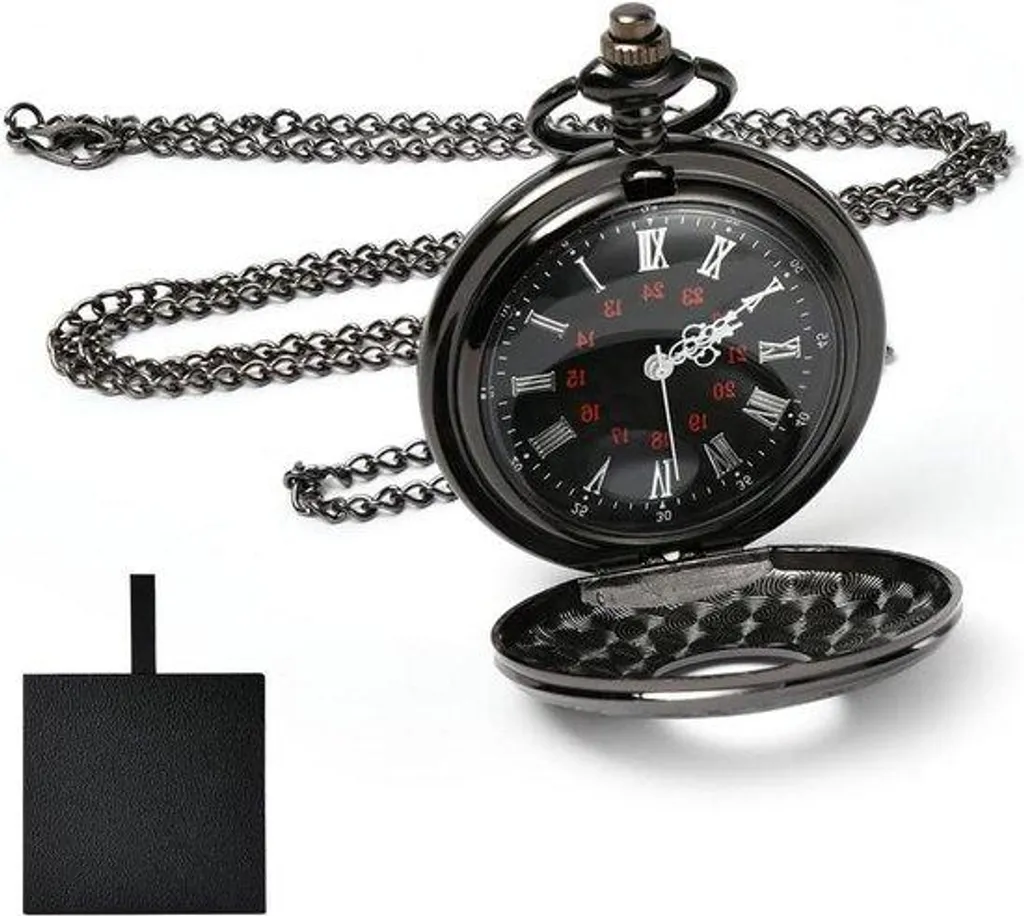 Montre de poche en quartz noire au boîtier mat anti-rayures de 4,5cm