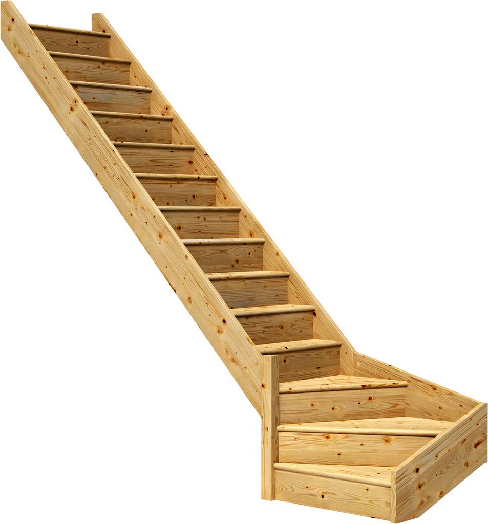 Dolle Raumspartreppe Paris mit Setzstufen Fichte unbehandelt Treppenlauf 1/4 gewendelt unten links ohne Geländer