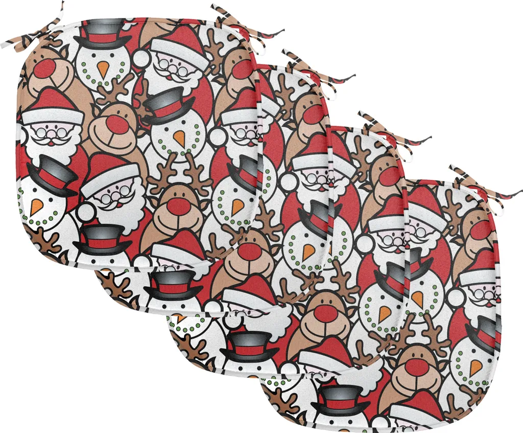 Coussin de chaise Noël anti-tache et déperlant, Lot de 4 Galettes 40cm