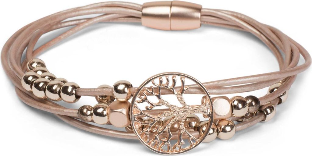 styleBREAKER Armband mit feinen Bändern, Lebensbaum Anhänger und Schmuckperlen, Magnetverschluss, Armschmuck, Schmuck, Damen 05040135