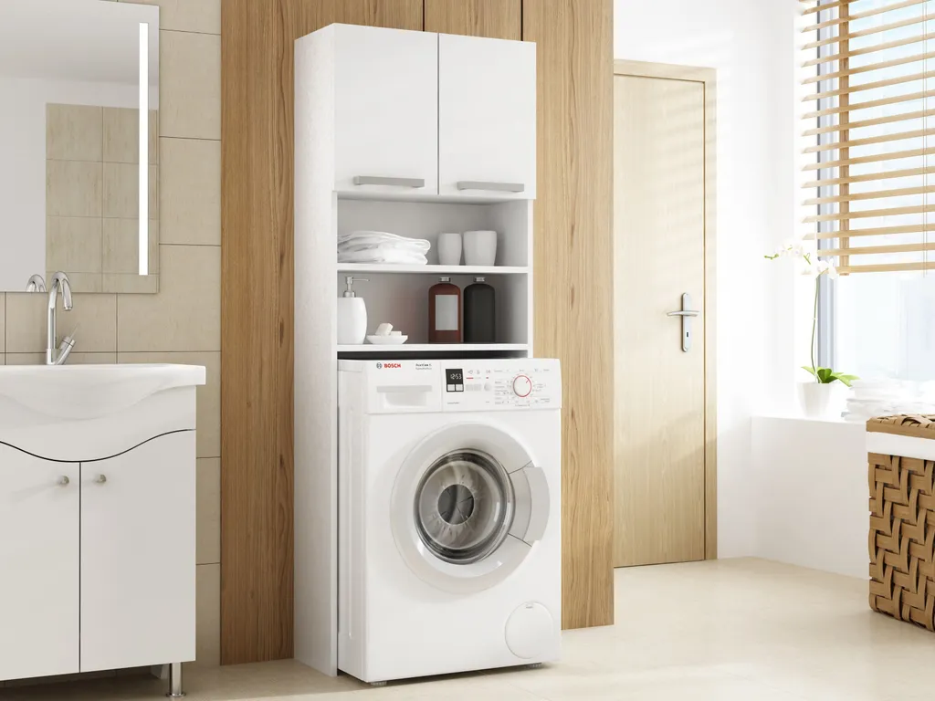 Meuble machine à laver pour petits espaces solution de rangement WC blanc - 2