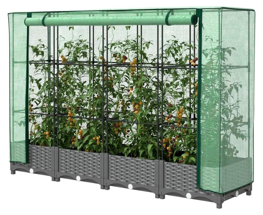 Artikelhochbeet mit Gewächshausabdeckung Rattanoptik 160x40x123 cm Rasen & Garten Gartenarbeit Töpfe & Pflanzgefäße