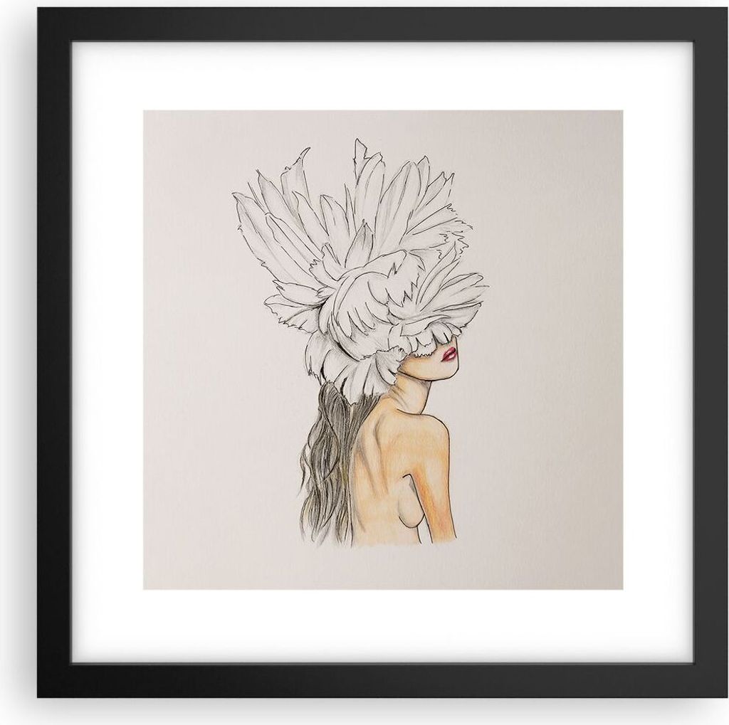 Gerahmtes Poster - Schwarzer Rahmen - Mode Frau Zeichnung - 30x30 cm - Wand Bild - Wanddeko - Wandbilder - Kunstposter - Wandposter - Bilderrahmen ...