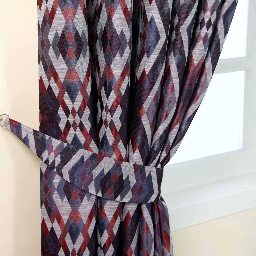 HOMESCAPES Raffhalter für Jacquard Vorhänge Rosario Diamond blau rot 2 Stück