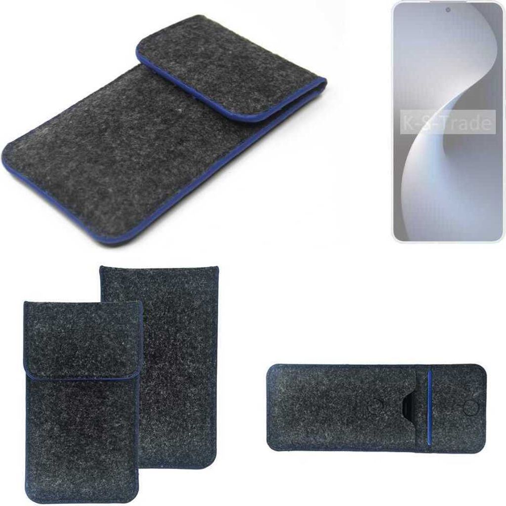 K-S-Trade Handy-Hülle Schutz-Hülle kompatibel mit Meizu 21 Note Filztasche Pouch Tasche Case Sleeve Filzhülle dunkelgrau, blauer Rand